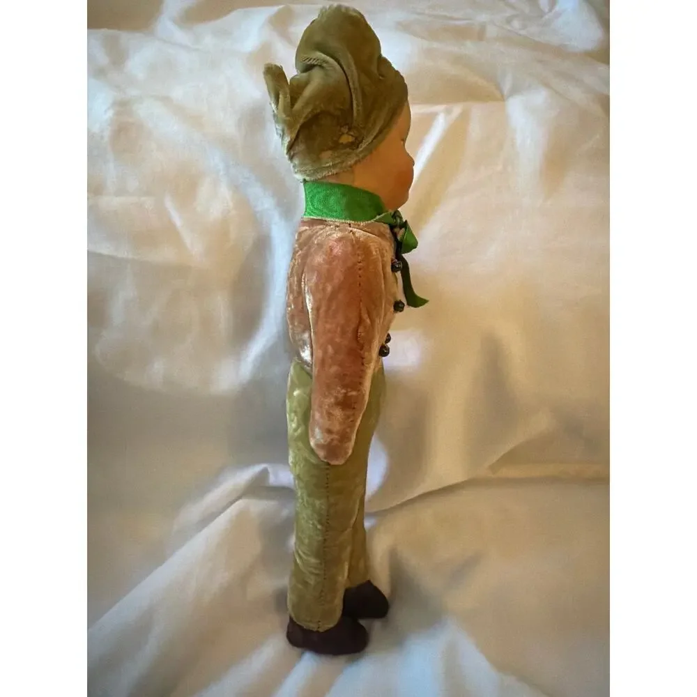 Vintage Composition Face Cloth Body Girl Doll Velvet Folk Costume 12